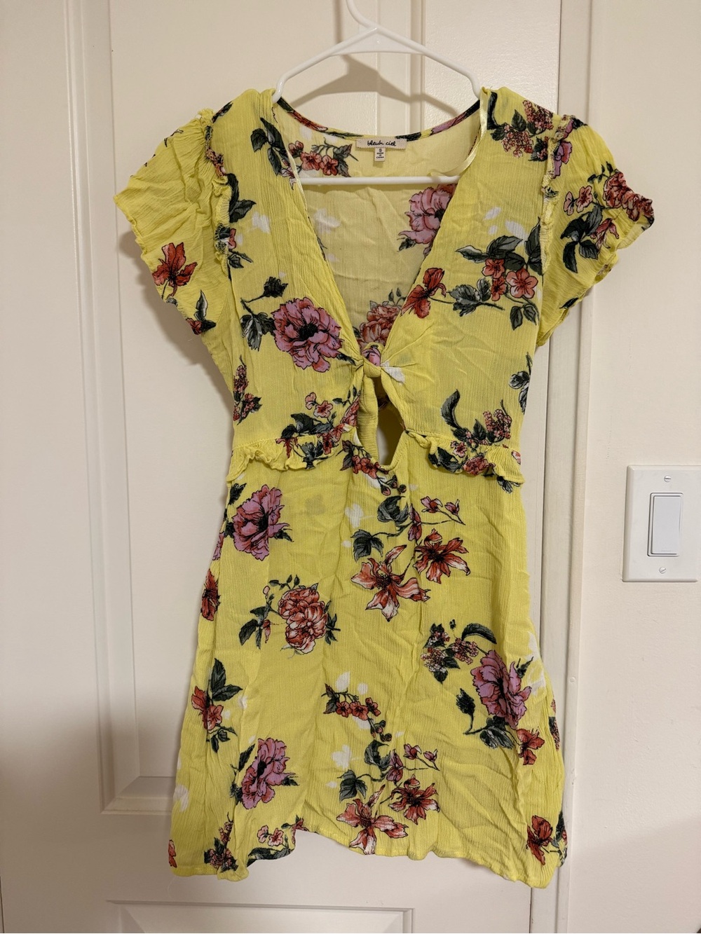 bleuh ciel Yellow Floral Tie-Front Mini Dress